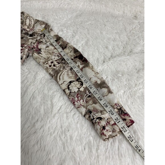 Chicos Beige Satin Print Shirt Size 0 Long Sleeve Button Down Artsy Top Flowers - Picture 8 of 14